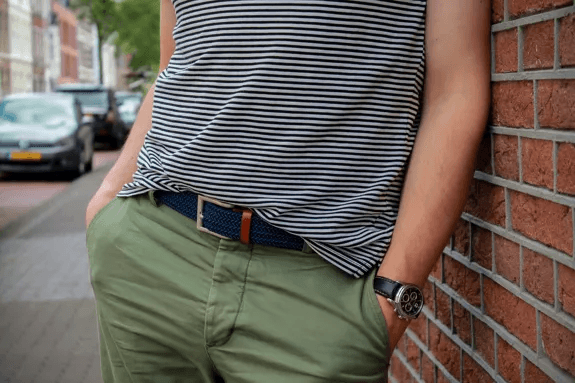Gerecycleerde geweven riem in marineblauw en lichtblauw van Tommy 105 cm.
