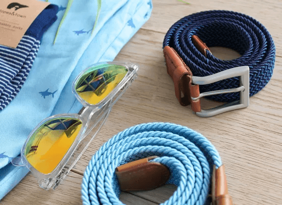 Gerecycleerde geweven riem in marineblauw en lichtblauw van Tommy 105 cm.