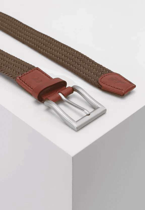 Gerecycleerde elastische gevlochten riem in bruin, model Bob
