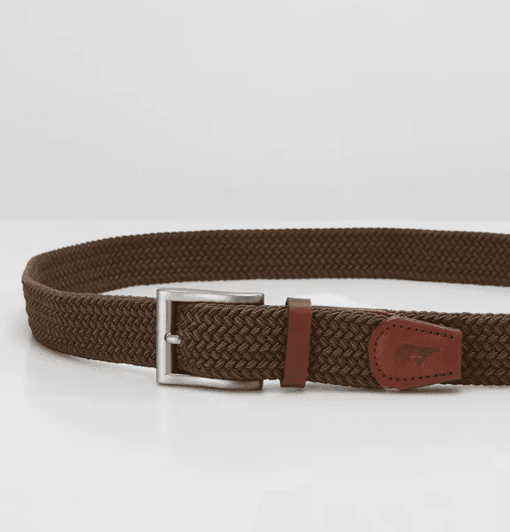 Gerecycleerde elastische gevlochten riem in bruin, model Bob