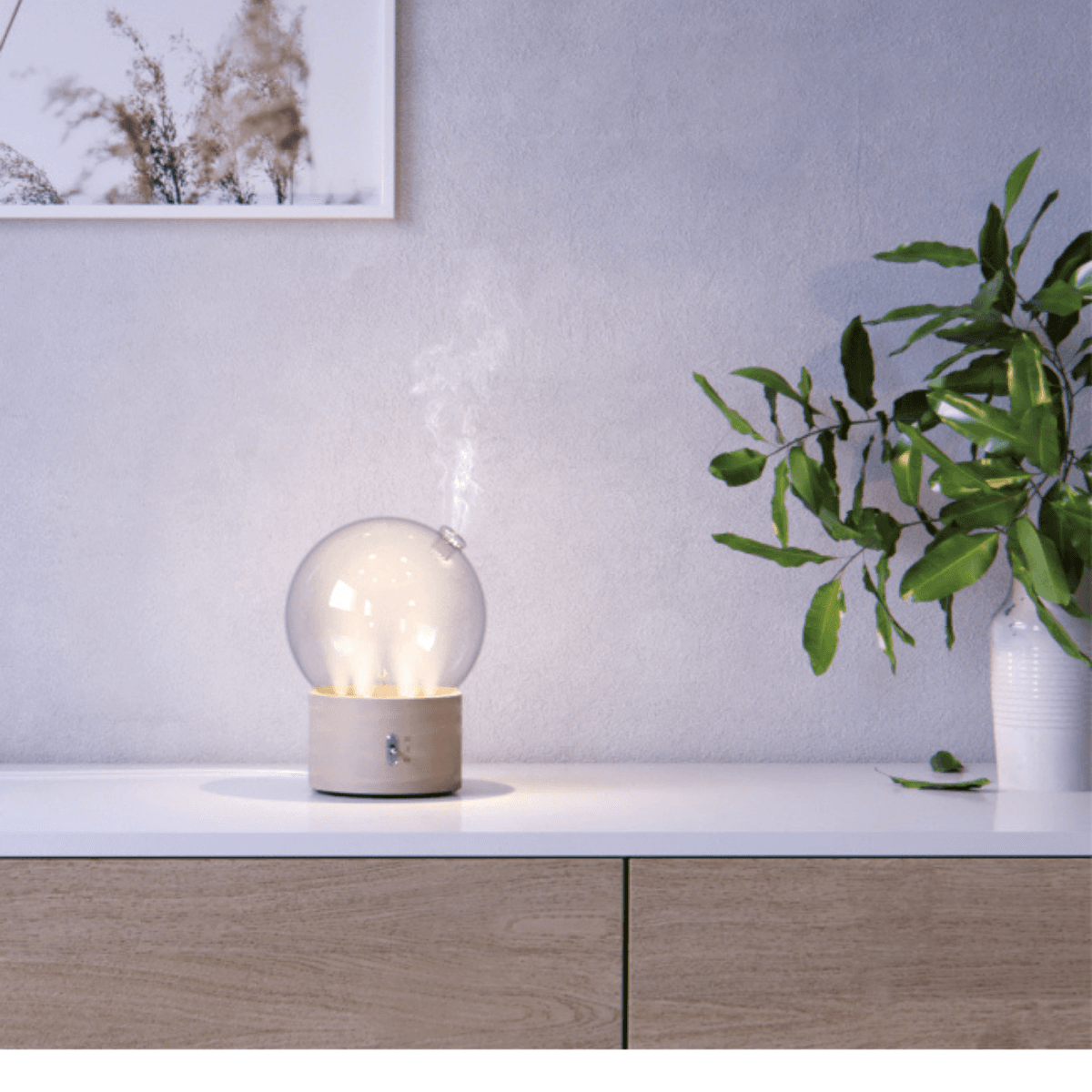 Diffuser etherische oliën - Glazen bubbel met hout