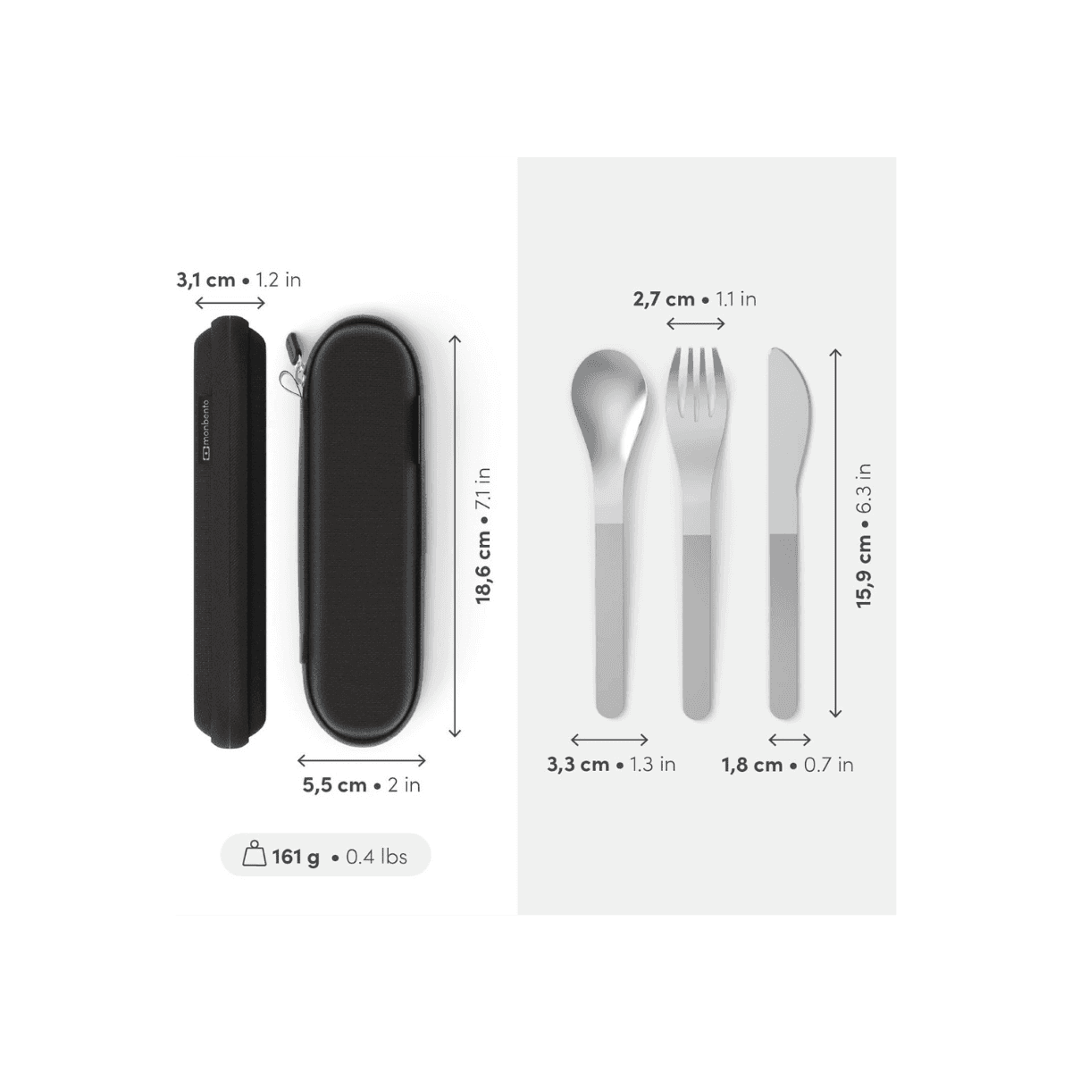 MB Slim Nest Trio mes - Nomadisch bestek en etui van textiel