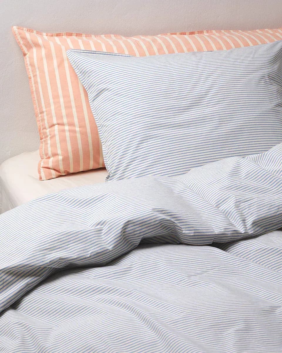 240X220 Percale 100% Coton-Dekbedovertrek Stripe - Blue-Ecru SP240BLEC